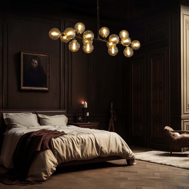 Luminaire suspendu linéaire à 16 lumières, style moderne du milieu du siècle, en laiton doré, avec globe en verre dépoli, 102 cm (40 po) pour salle à manger