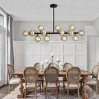 Luminaire suspendu linéaire à 16 lumières, style moderne du milieu du siècle, en laiton doré, avec globe en verre dépoli, 102 cm (40 po) pour salle à manger