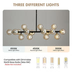 Luminaire suspendu linéaire à 16 lumières, style moderne du milieu du siècle, en laiton doré, avec globe en verre dépoli, 102 cm (40 po) pour salle à manger