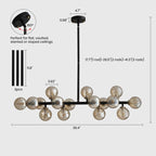 Luminaire suspendu linéaire à 16 lumières, style moderne du milieu du siècle, en laiton doré, avec globe en verre dépoli, 102 cm (40 po) pour salle à manger