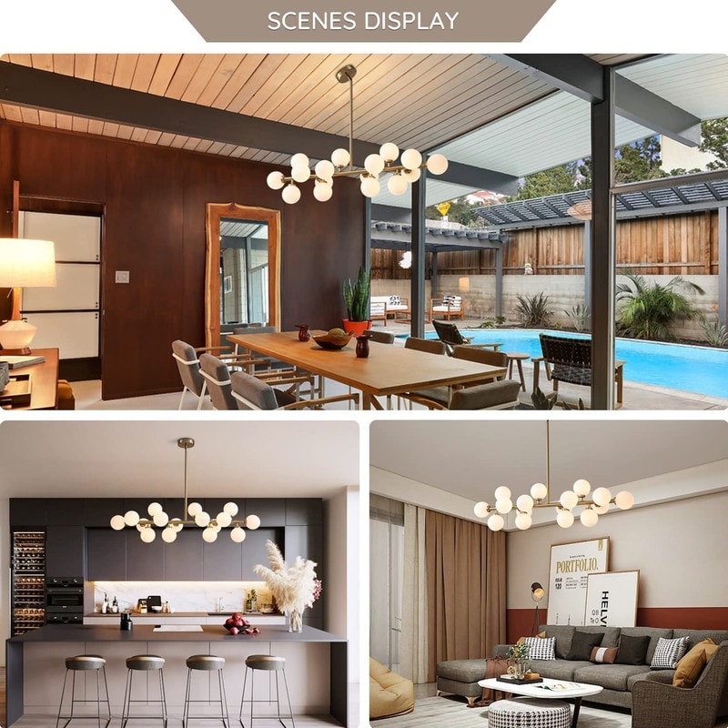 Luminaire suspendu linéaire à 16 lumières, style moderne du milieu du siècle, en laiton doré, avec globe en verre dépoli, 102 cm (40 po) pour salle à manger