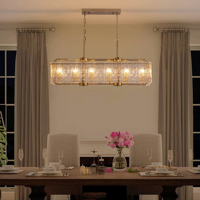 Luminaires suspendus rectangulaires modernes en cristal de 40 pouces, 16 lumières, dorés en laiton, pour salle à manger, salon, îlot de cuisine.
