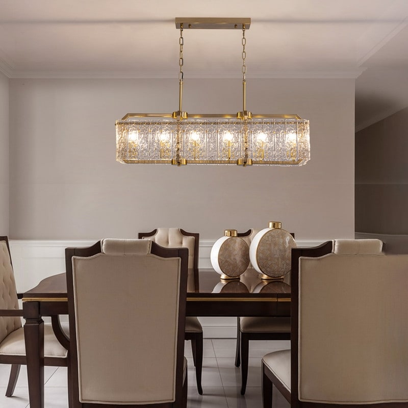 Luminaires suspendus rectangulaires modernes en cristal de 40 pouces, 16 lumières, dorés en laiton, pour salle à manger, salon, îlot de cuisine.