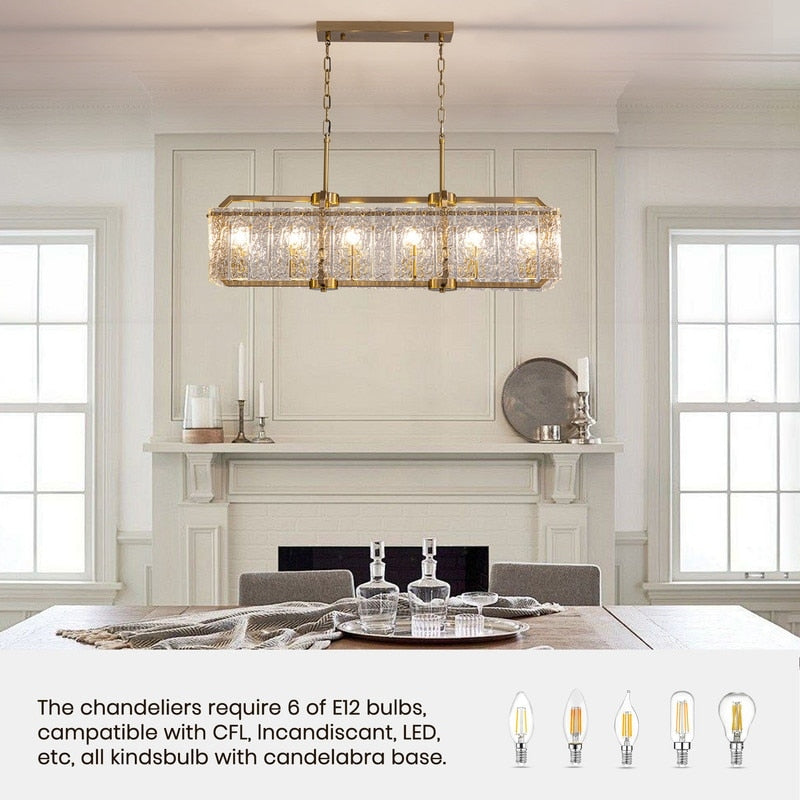 Luminaires suspendus rectangulaires modernes en cristal de 40 pouces, 16 lumières, dorés en laiton, pour salle à manger, salon, îlot de cuisine.