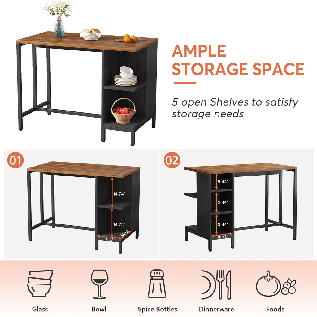 Îlot de cuisine de 43 pouces de large, table de cuisine avec 5 étagères ouvertes.