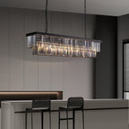 Luminaire suspendu à 2 niveaux pour îlot de cuisine, salle à manger, style moderne et contemporain, en cristal gris fumé et noir, 47 po.