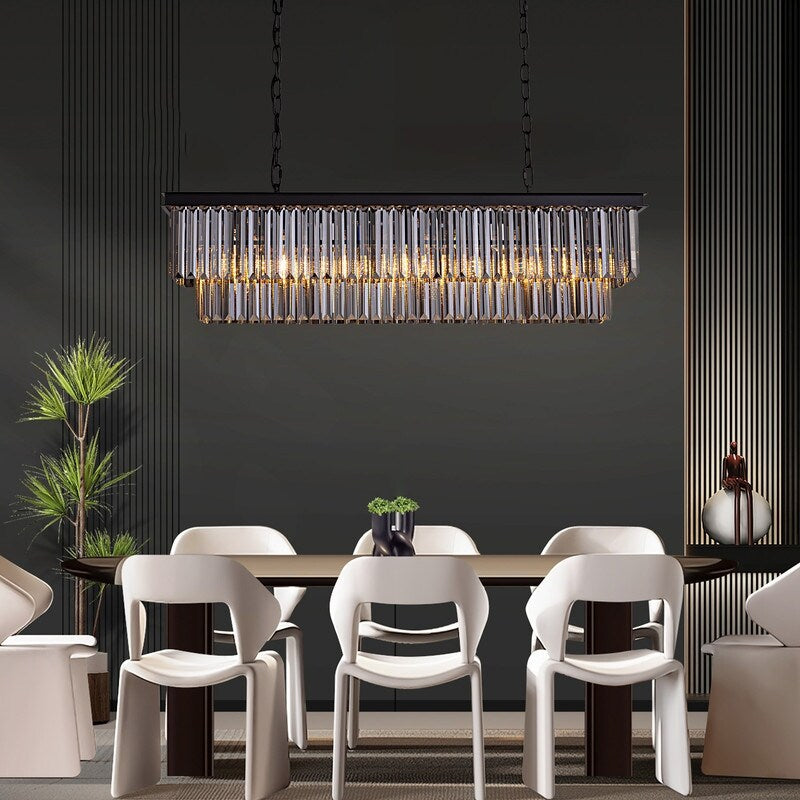 Luminaire suspendu à 2 niveaux pour îlot de cuisine, salle à manger, style moderne et contemporain, en cristal gris fumé et noir, 47 po.