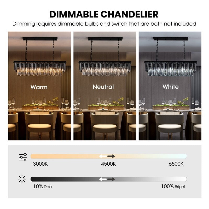 Luminaire suspendu à 2 niveaux pour îlot de cuisine, salle à manger, style moderne et contemporain, en cristal gris fumé et noir, 47 po.
