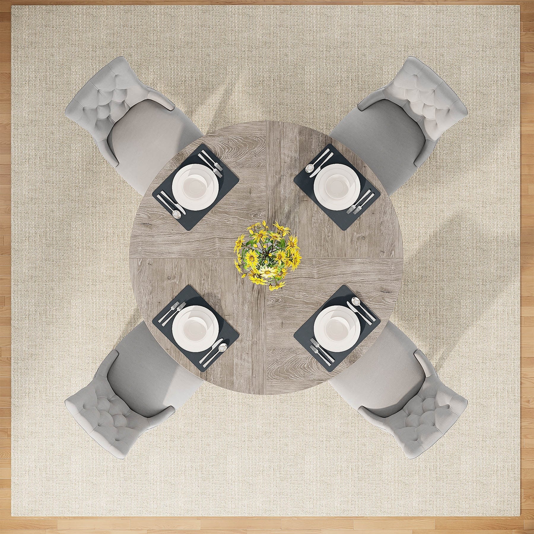 Table de salle à manger ronde de 47 pouces pour 4 personnes, table de cuisine de style farmhouse, petite table de repas en bois pour salle à manger et salon.