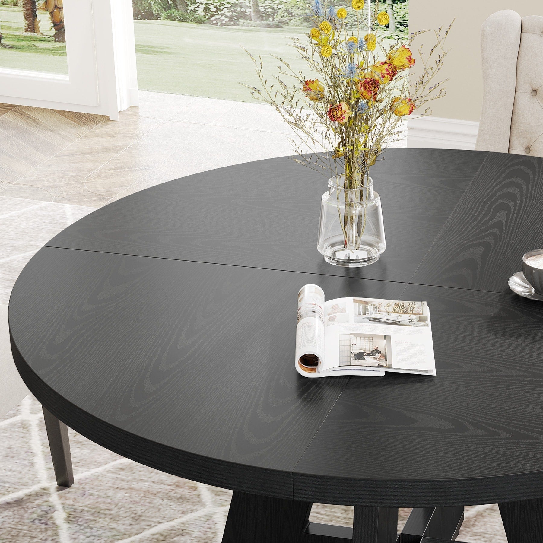 Table de salle à manger ronde de 47 pouces pour 4 personnes, table de cuisine de style farmhouse, petite table de repas en bois pour salle à manger et salon.