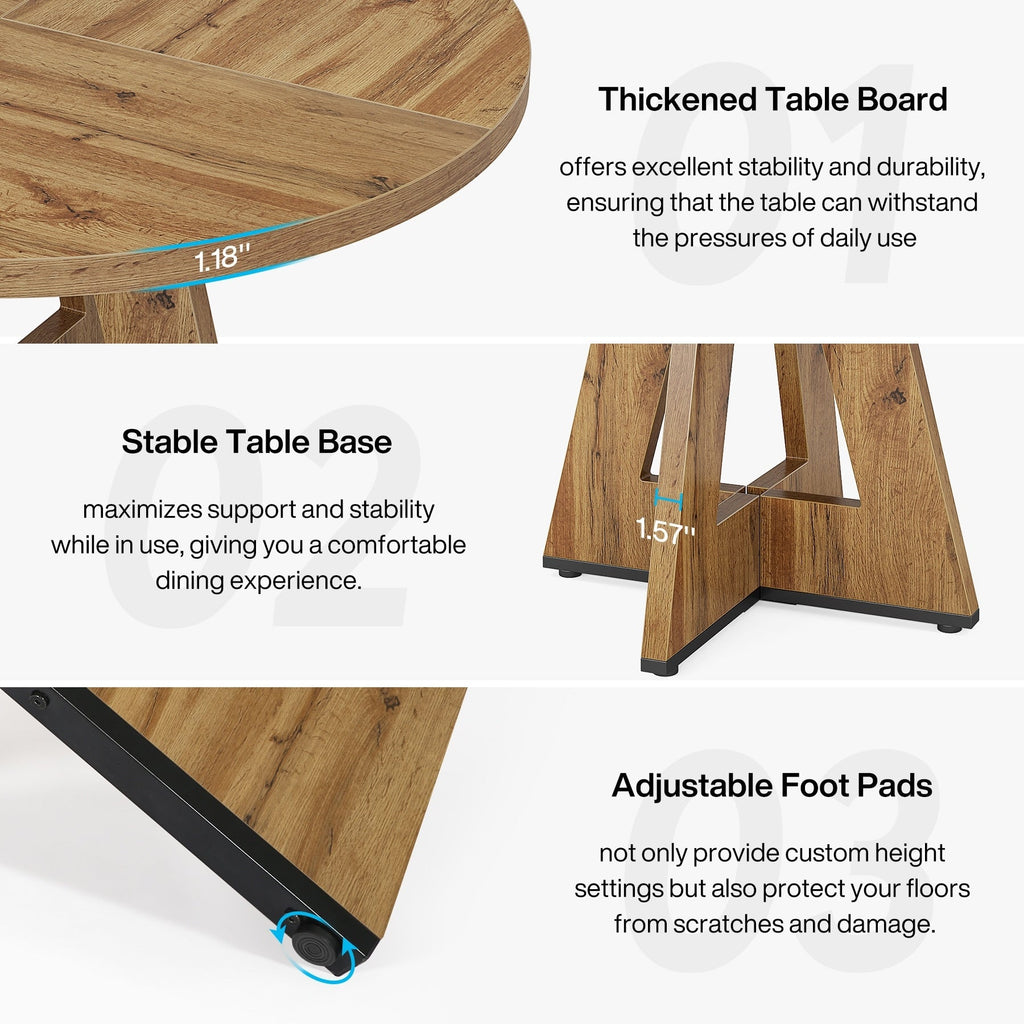 Table de salle à manger ronde de 47 pouces pour 4 personnes, table de cuisine de style farmhouse, petite table de repas en bois pour salle à manger et salon.