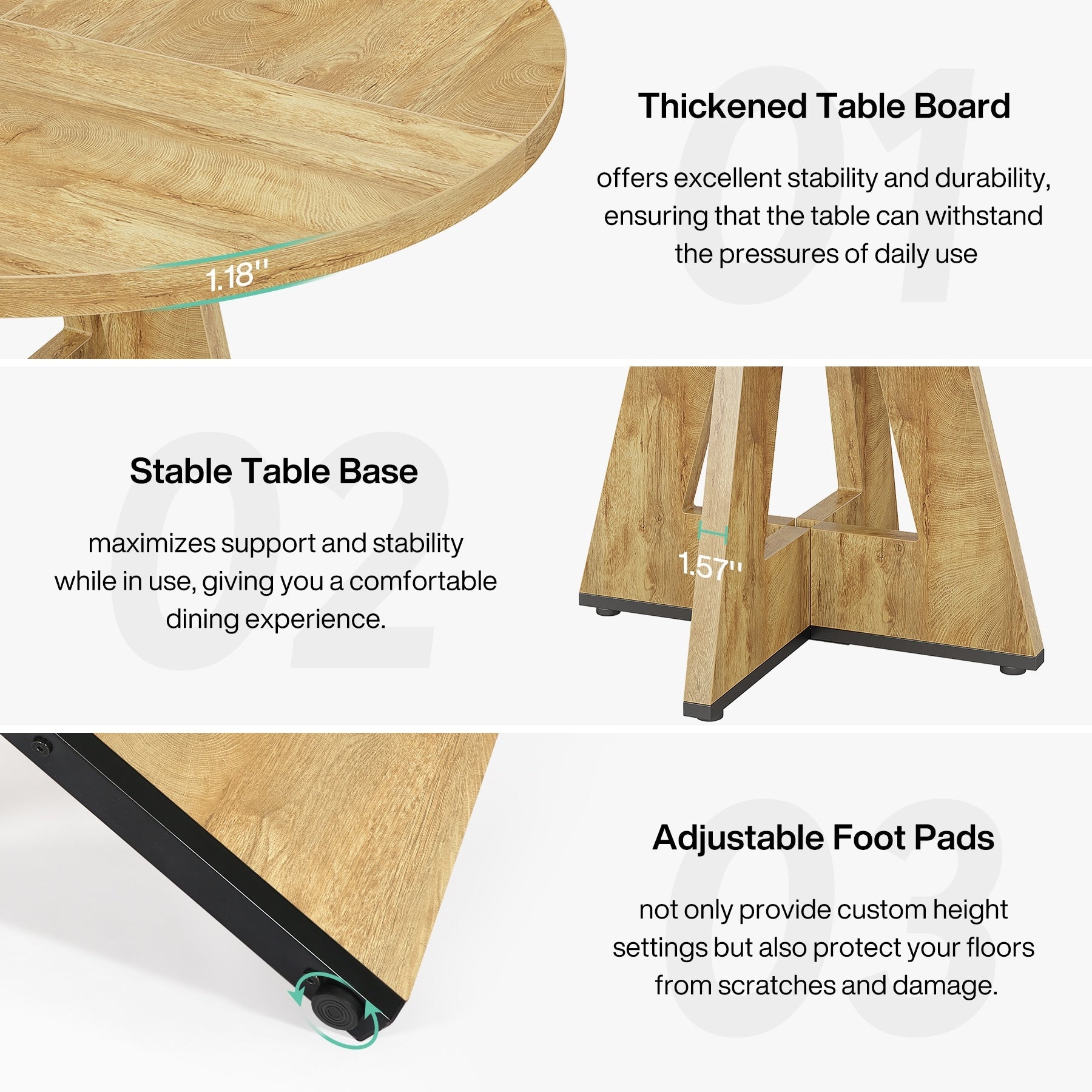 Table de salle à manger ronde de 47 pouces pour 4 personnes, table de cuisine de style farmhouse, petite table de repas en bois pour salle à manger et salon.