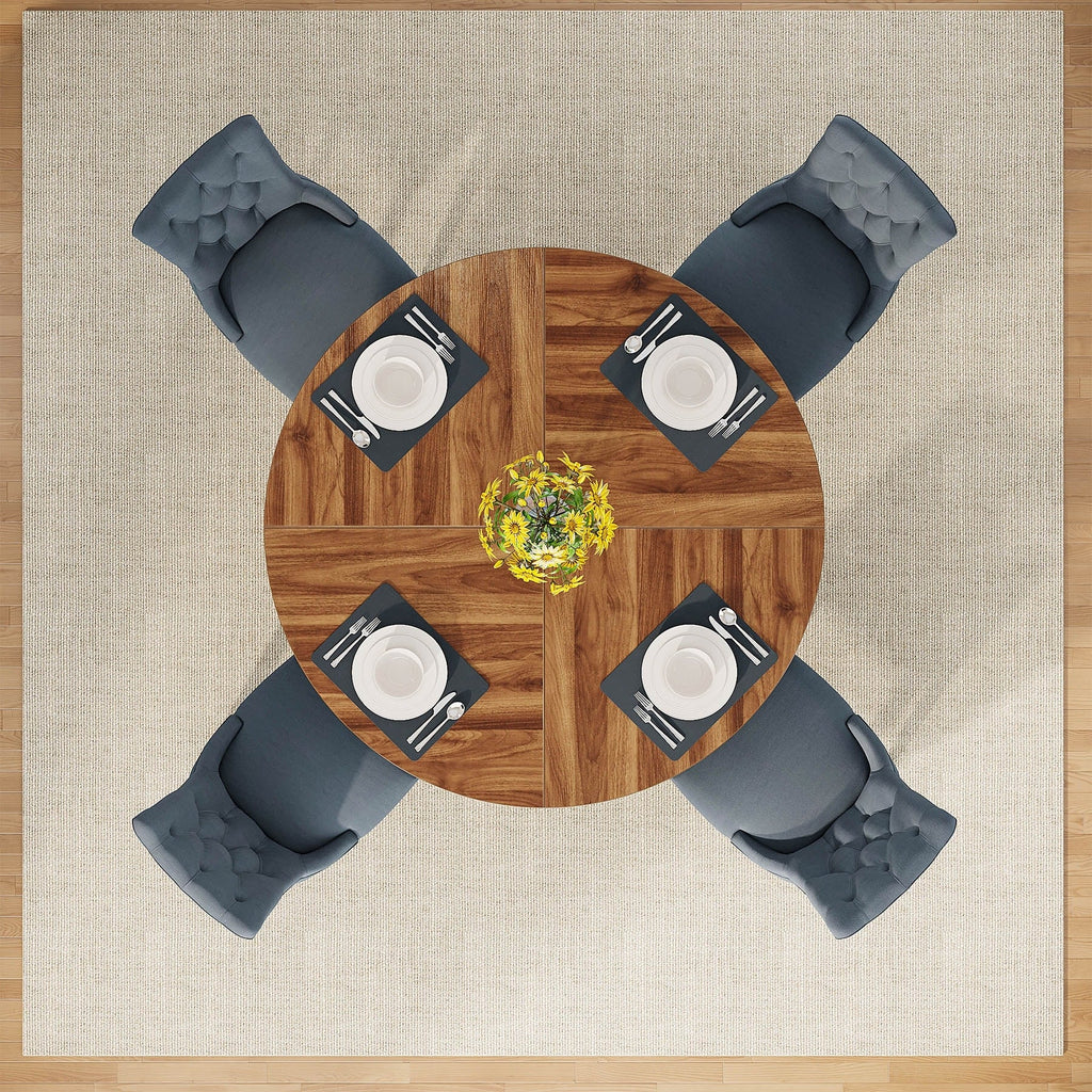 Table de salle à manger ronde de 47 pouces pour 4 personnes, table de cuisine de style farmhouse, petite table de repas en bois pour salle à manger et salon.