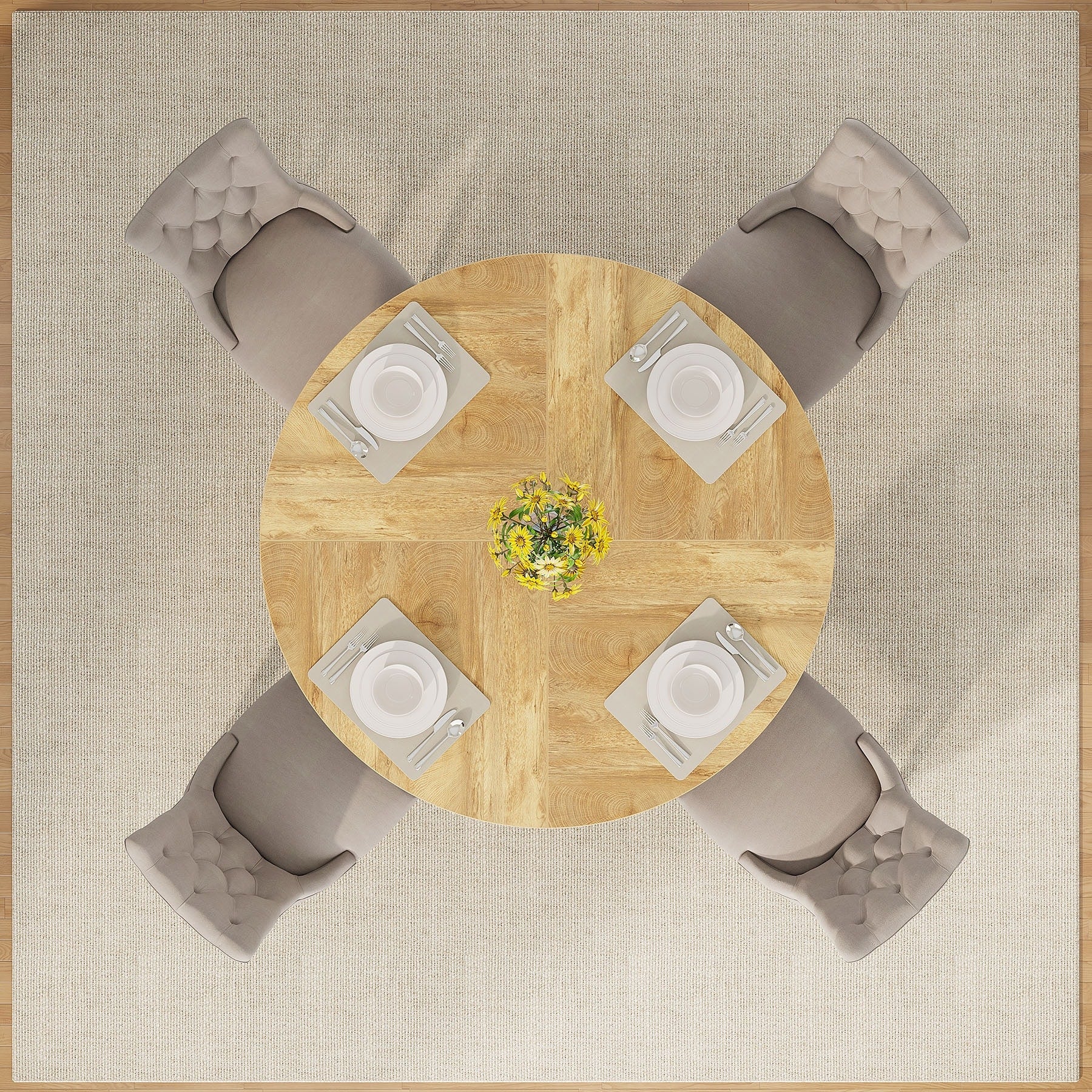 Table de salle à manger ronde de 47 pouces pour 4 personnes, table de cuisine de style farmhouse, petite table de repas en bois pour salle à manger et salon.