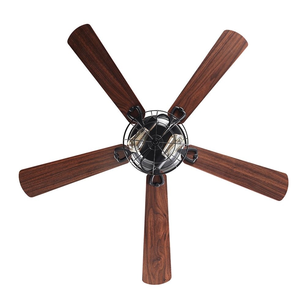 Ventilateur de plafond encastré à 5 pales en bois de 122 cm (48 pouces) de style rustique, à profil bas, noir, avec télécommande et kit d'éclairage.