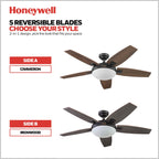 Ventilateur de plafond Honeywell Carmel 48 pouces avec éclairage intégré et télécommande