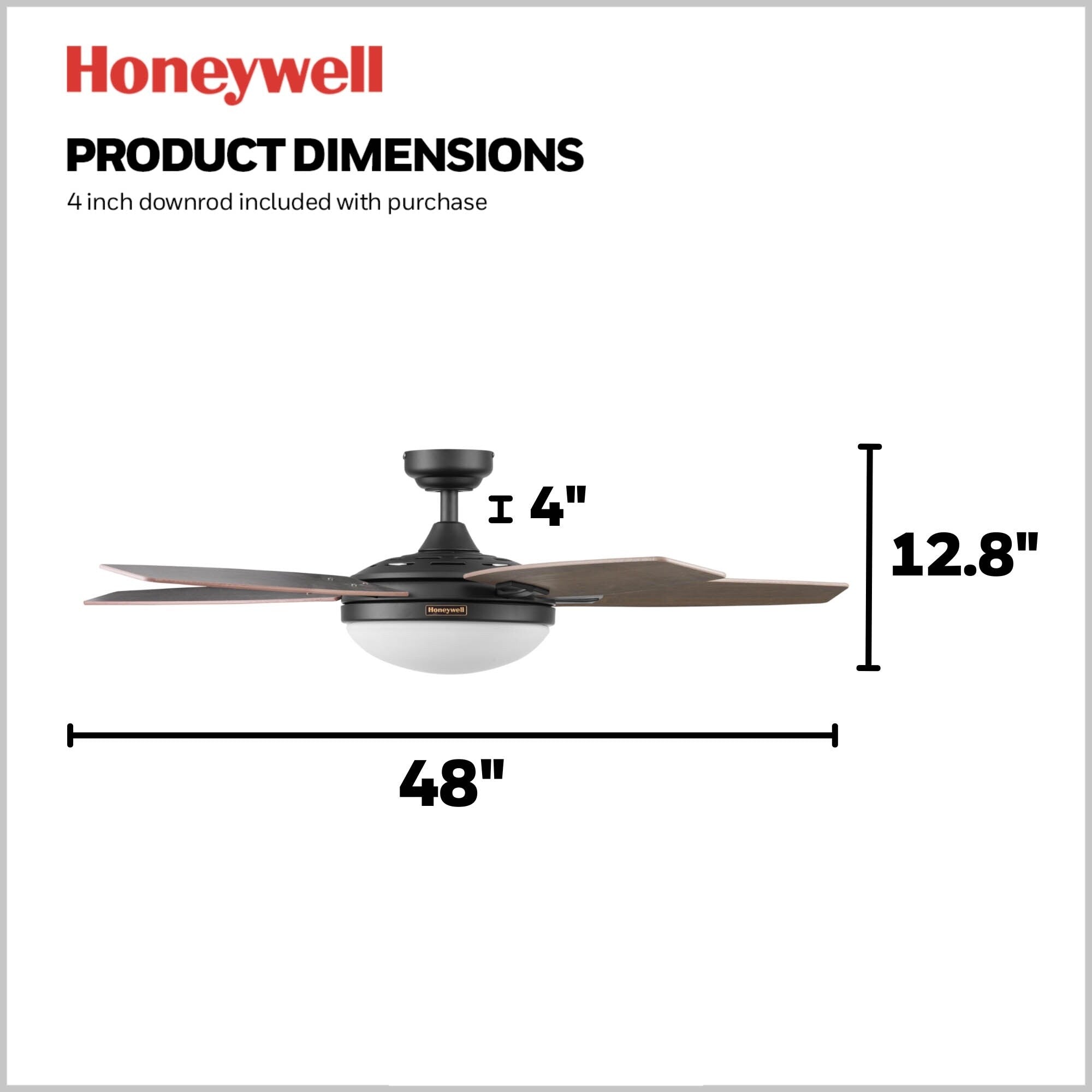 Ventilateur de plafond Honeywell Carmel 48 pouces avec éclairage intégré et télécommande