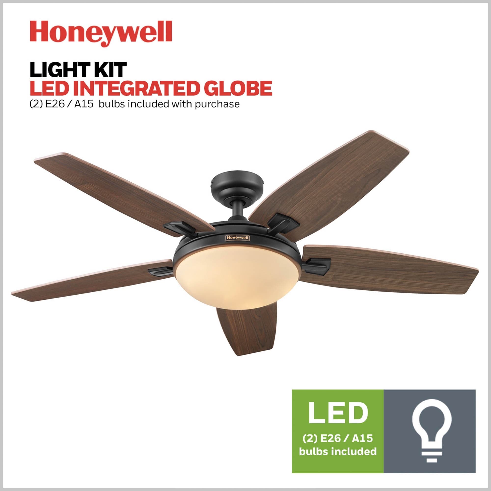 Ventilateur de plafond Honeywell Carmel 48 pouces avec éclairage intégré et télécommande