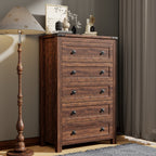 Commode haute de style farmhouse à 5 tiroirs, 48 pouces, en bois, pour chambre à coucher