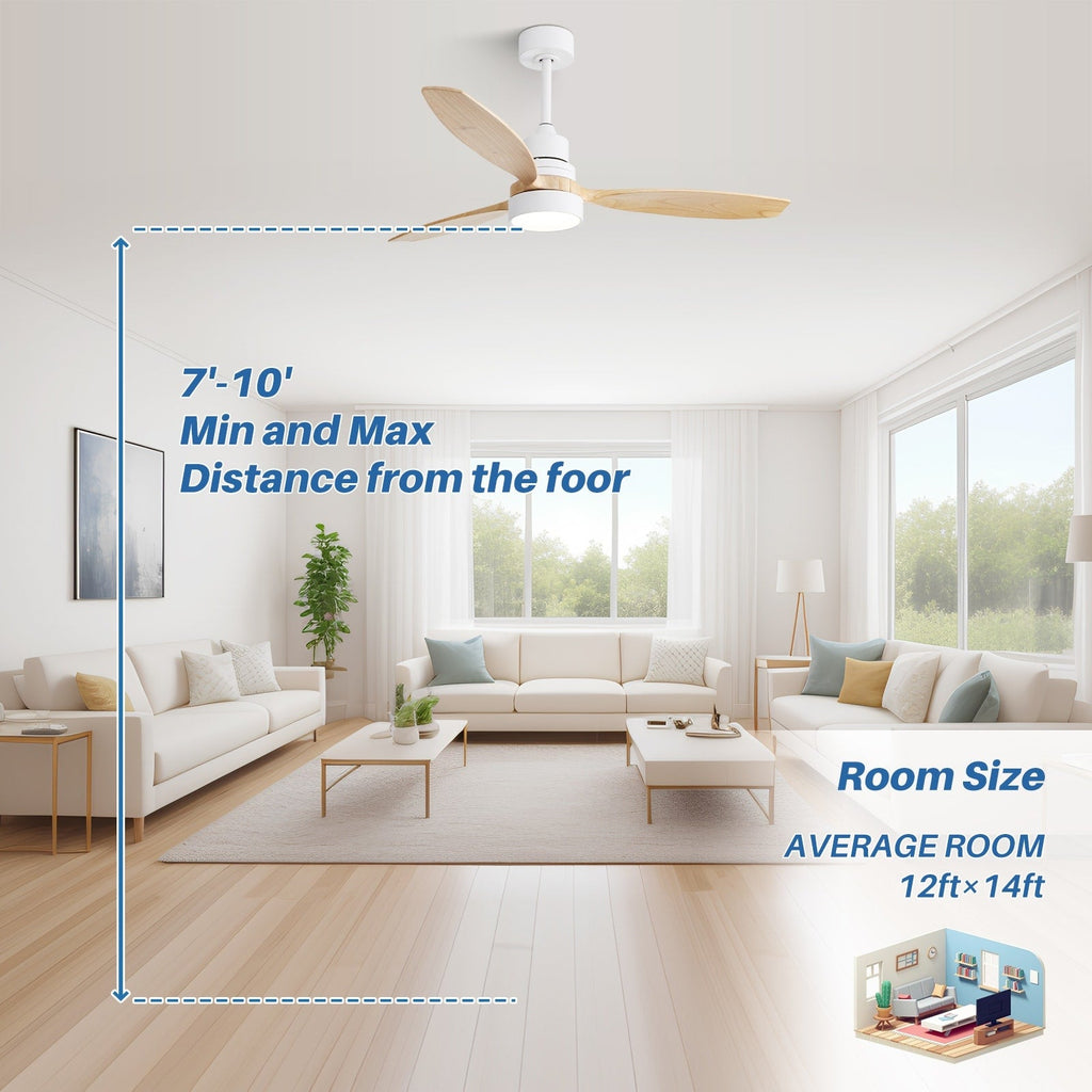 Ventilateur de plafond à LED intégré de 48 et 52 pouces avec lumière et télécommande, moteur à courant continu réversible.