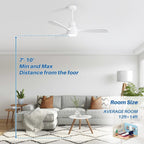 Ventilateur de plafond à LED intégré de 48 et 52 pouces avec lumière et télécommande, moteur à courant continu réversible.