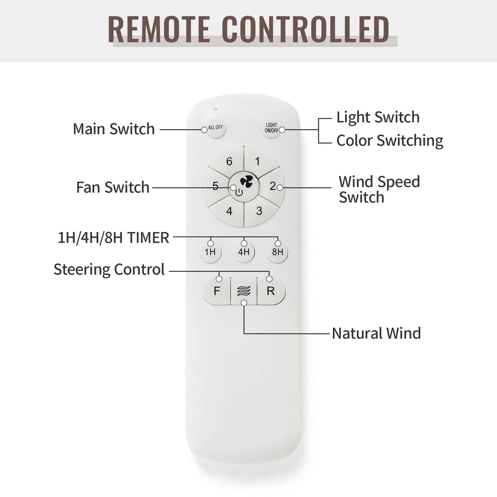 Ventilateur de plafond à LED intégré de 48 et 52 pouces avec lumière et télécommande, moteur à courant continu réversible.