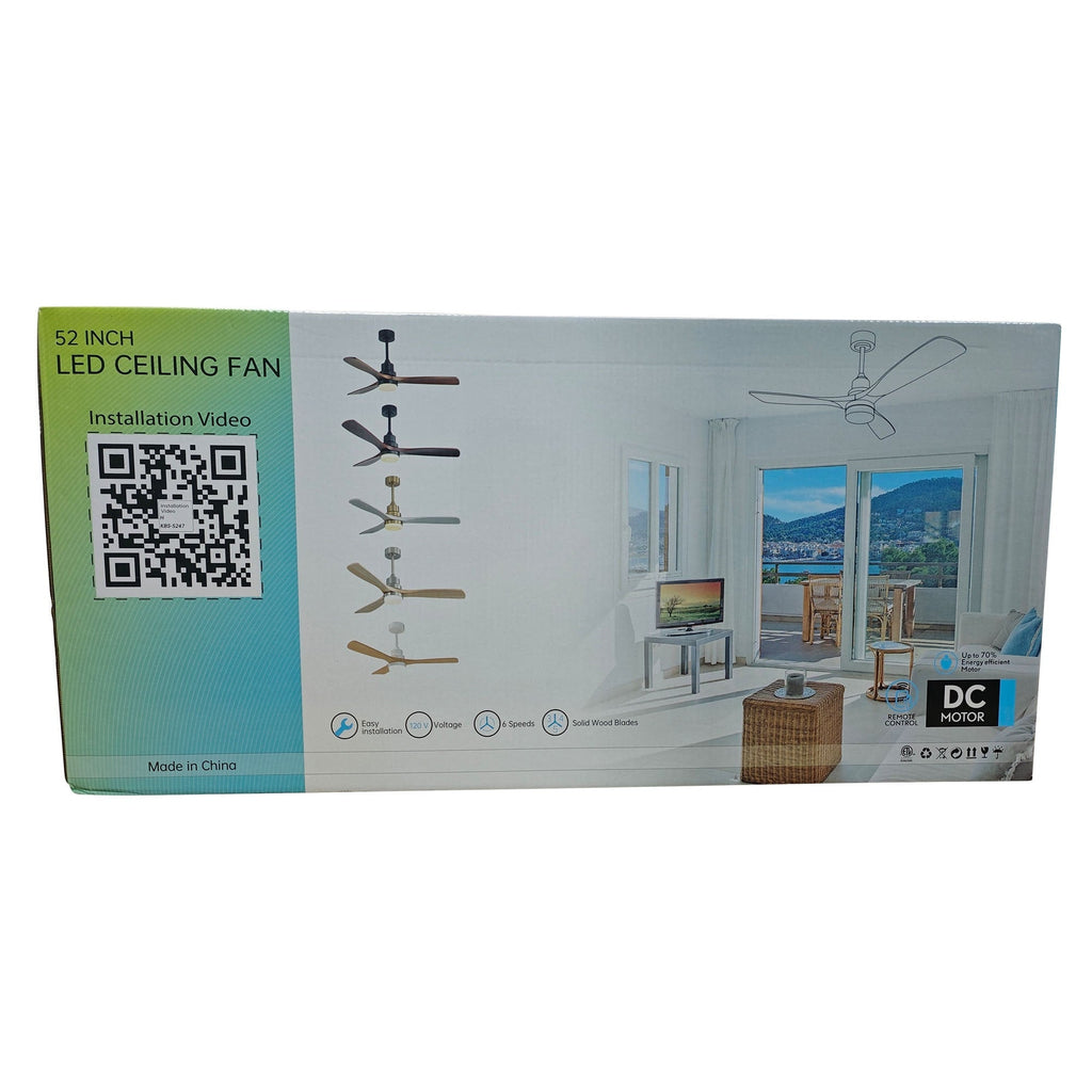 Ventilateur de plafond à LED intégré de 48 et 52 pouces avec lumière et télécommande, moteur à courant continu réversible.