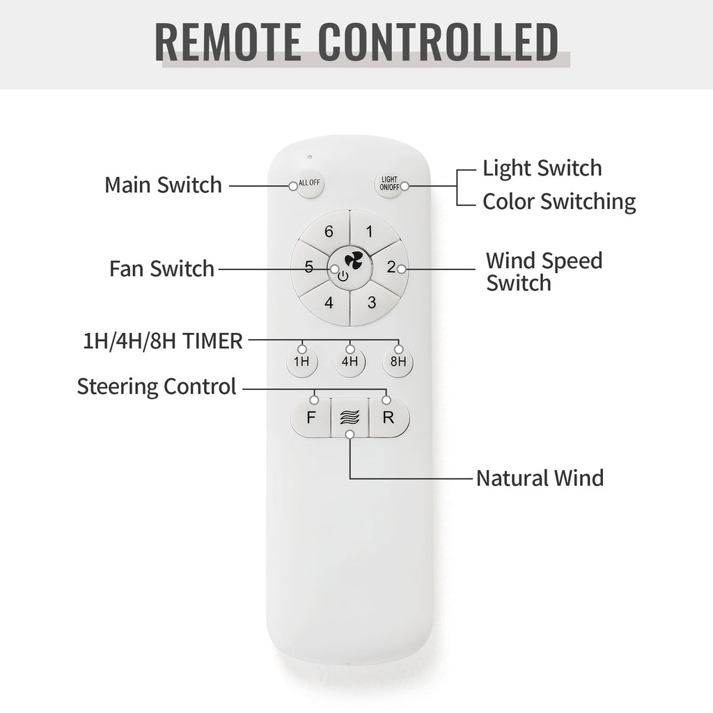 Ventilateur de plafond à LED intégré de 48 et 52 pouces avec lumière et télécommande, moteur à courant continu réversible.