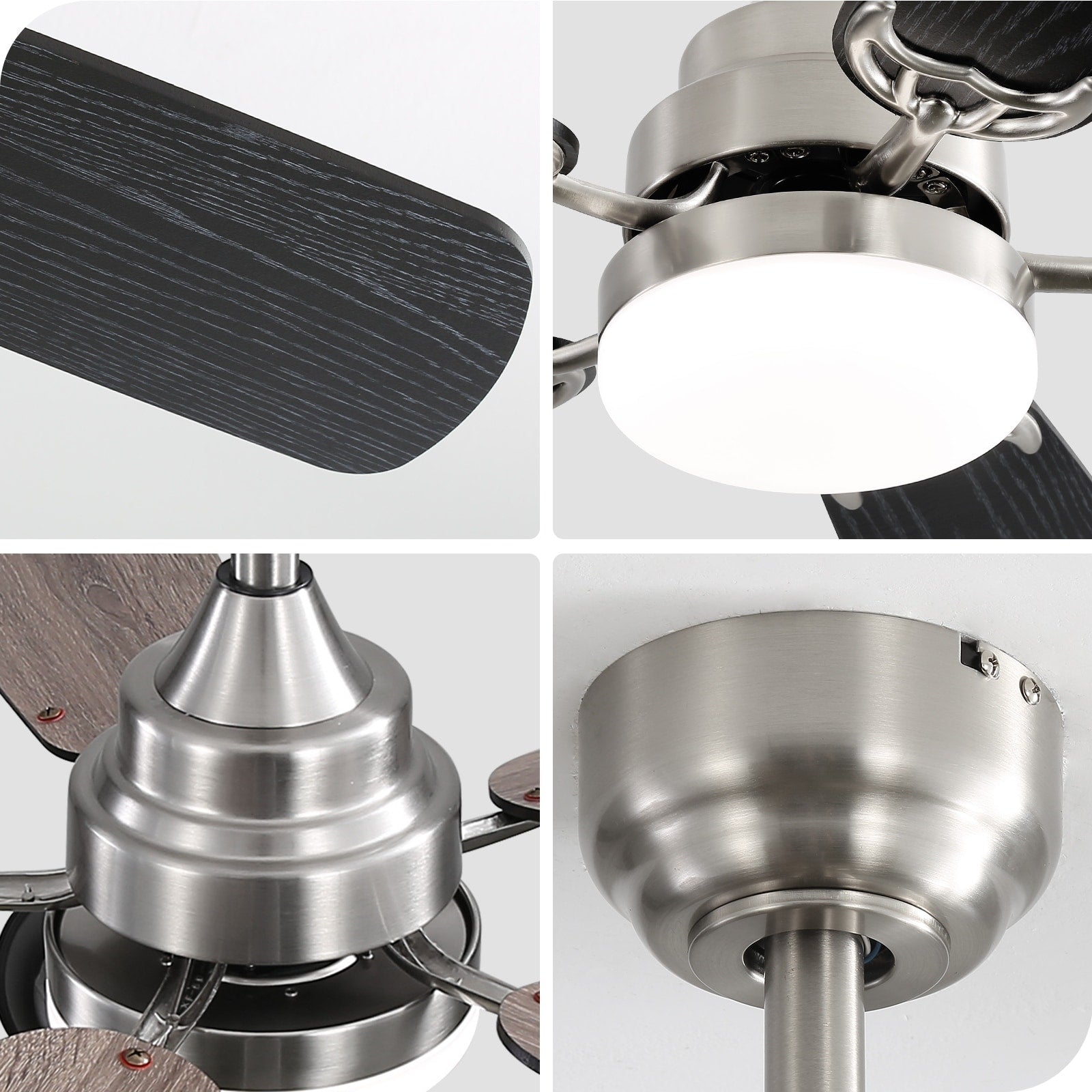 Ventilateur de plafond à LED intégré de 48 et 52 pouces avec lumière et télécommande, moteur à courant continu réversible.