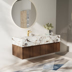 Meubles-lavabos de salle de bain simples modernes de 48 pouces, avec dessus en faux marbre brillant, en bois massif.