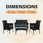 Ensemble de mobilier de jardin en résine tressée 4 pièces, canapé d'angle extérieur en rotin avec coussins