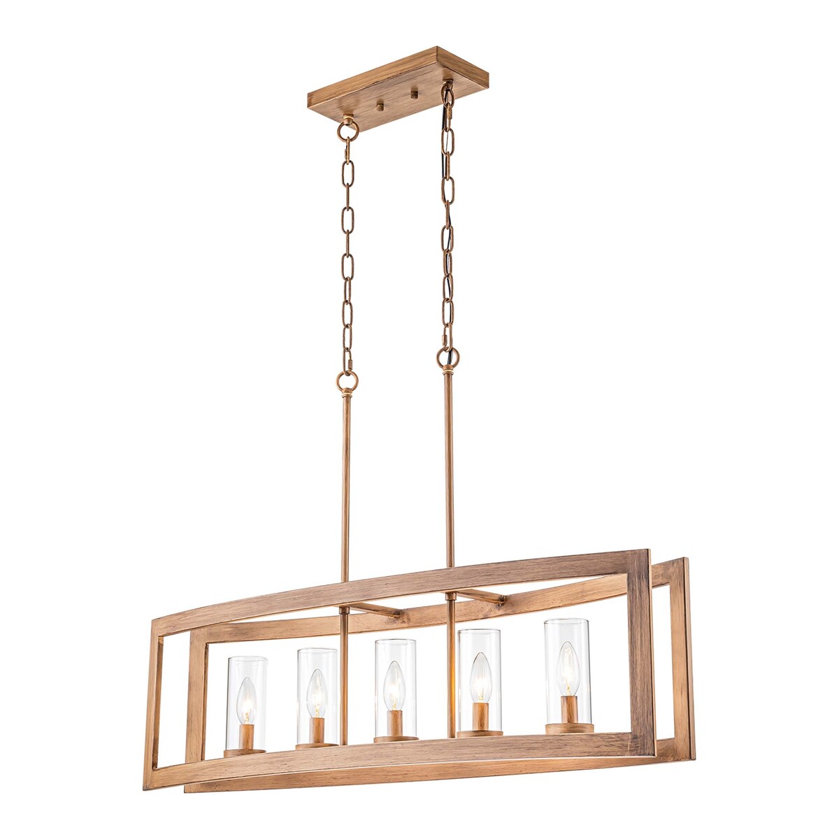 Suspension rectangulaire en verre vintage à 5 lumières, style industriel moderne du milieu du siècle, pour îlot de cuisine.