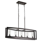 Suspension rectangulaire en verre vintage à 5 lumières, style industriel moderne du milieu du siècle, pour îlot de cuisine.