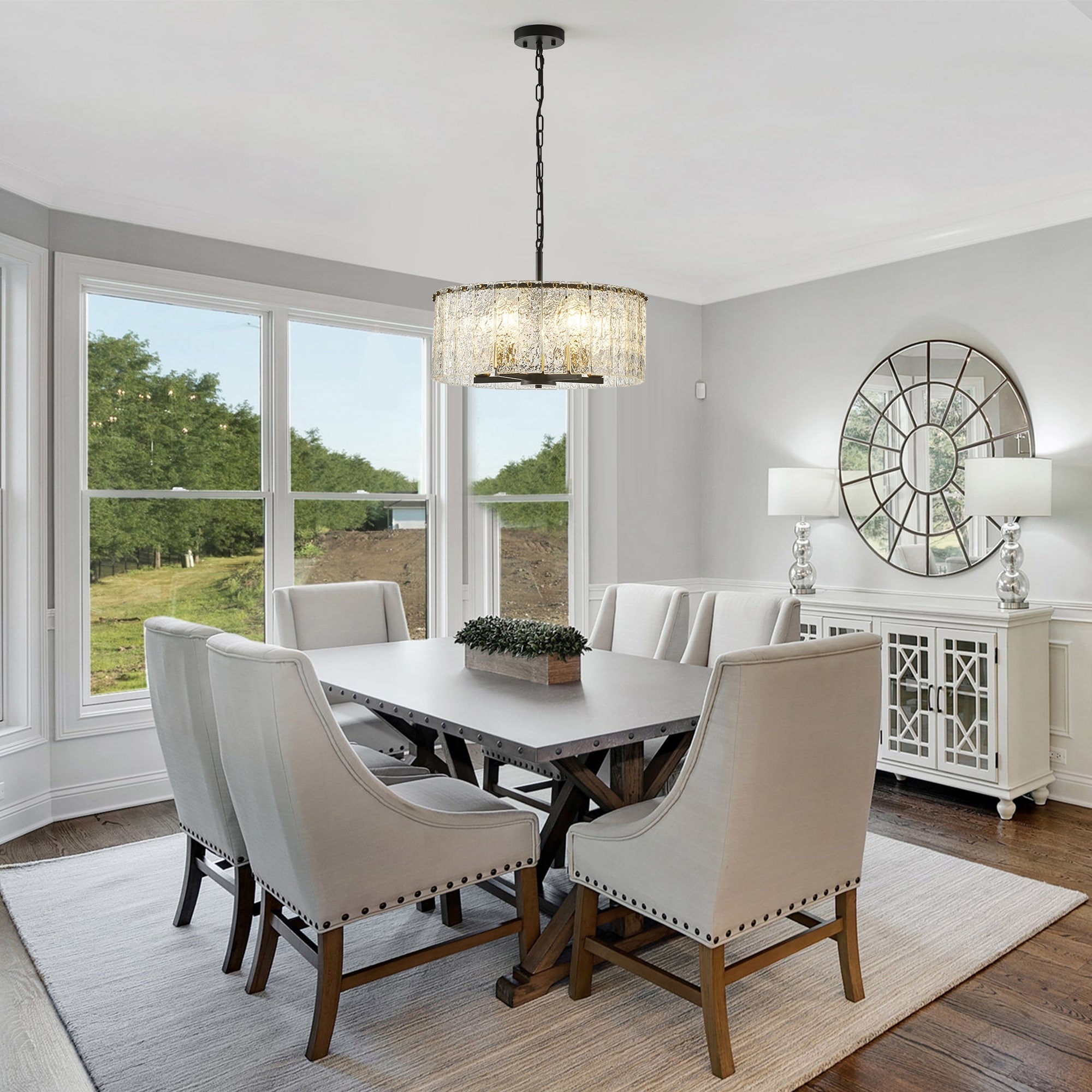 Luminaire suspendu moderne à 5 lumières en forme de tambour rond, luminaire semi-encastré classique, luminaire à suspendre pour îlot de cuisine et salle à manger