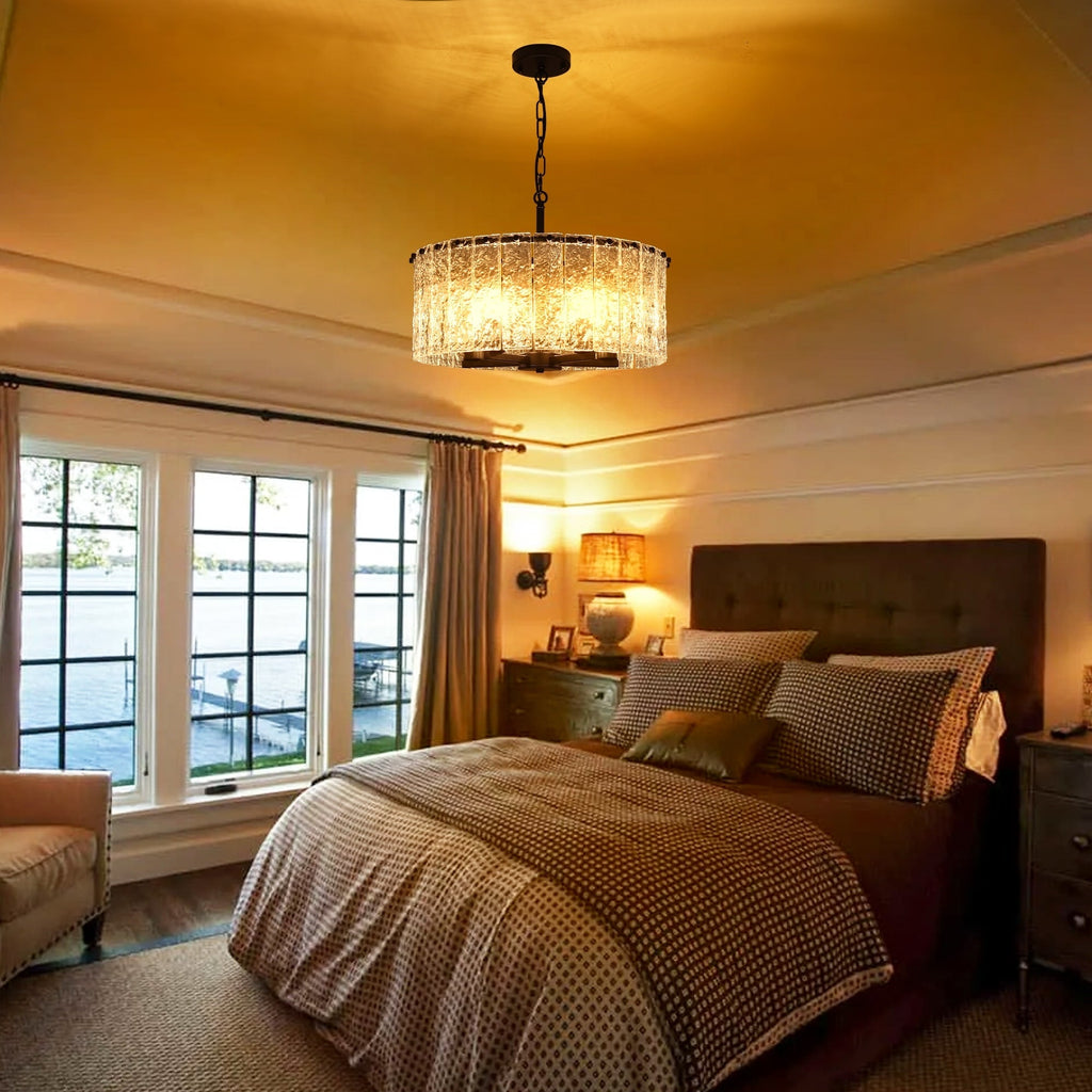 Luminaire suspendu moderne à 5 lumières en forme de tambour rond, luminaire semi-encastré classique, luminaire à suspendre pour îlot de cuisine et salle à manger