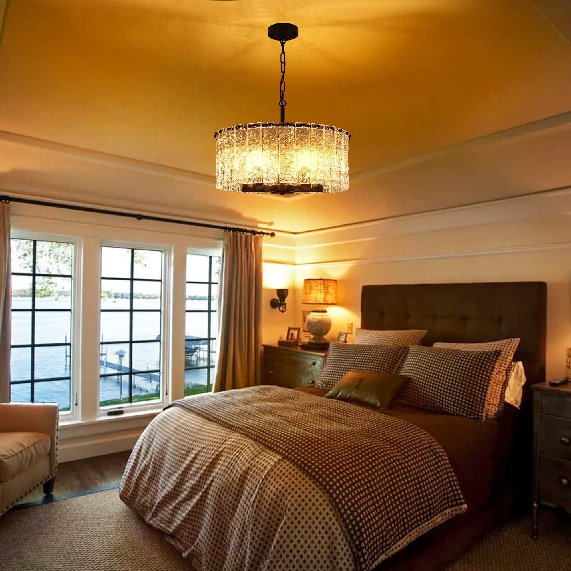 Luminaire suspendu moderne à 5 lumières en forme de tambour rond, luminaire semi-encastré classique, luminaire à suspendre pour îlot de cuisine et salle à manger