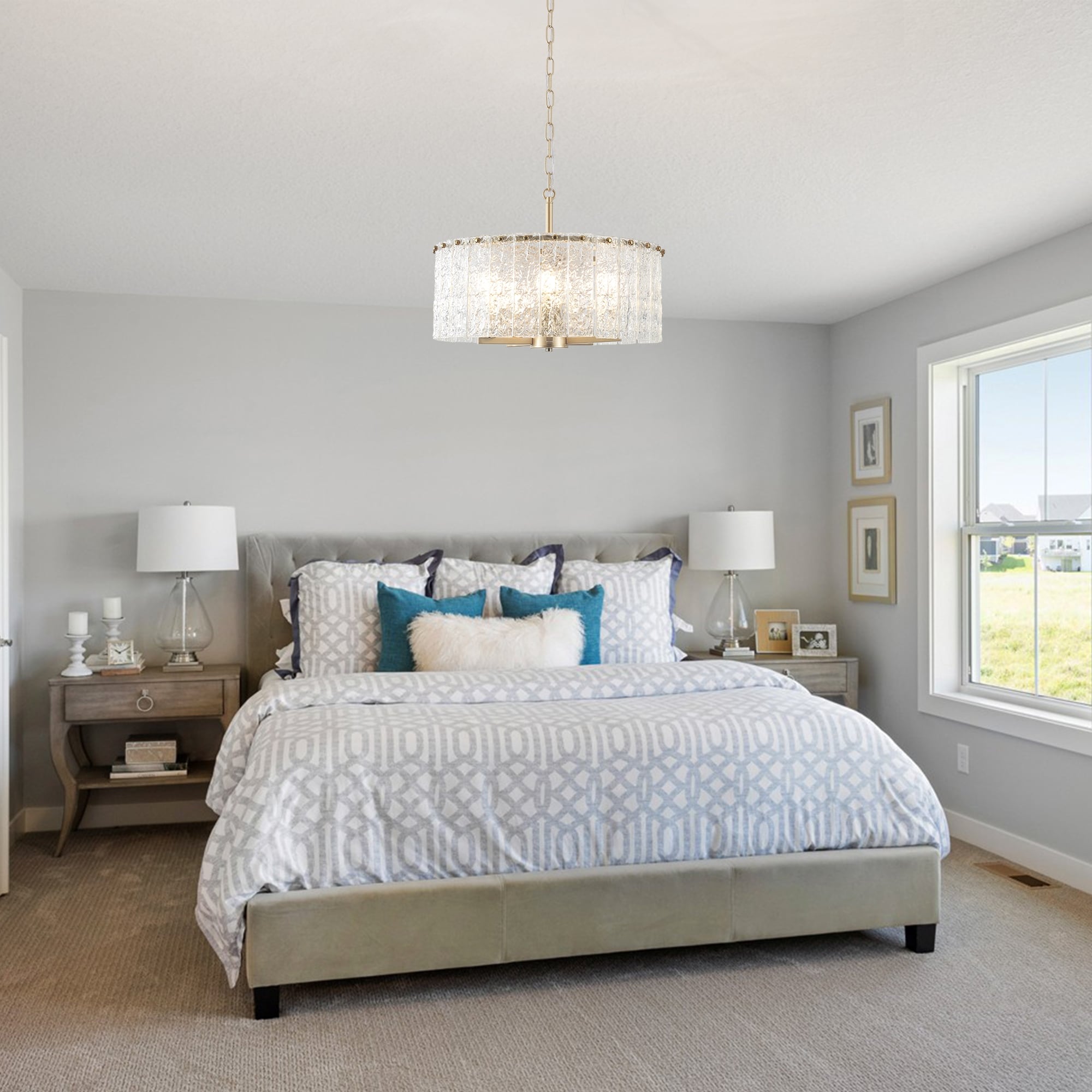 Luminaire suspendu moderne à 5 lumières en forme de tambour rond, luminaire semi-encastré classique, luminaire à suspendre pour îlot de cuisine et salle à manger