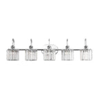 Ensemble de 5 luminaires linéaires à intensité variable pour salle de bain, style glamour, avec abat-jour en cristal cylindrique.
