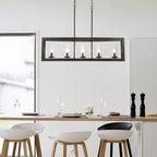 Luminaires suspendus industriels modernes à 5 lumières, style linéaire, pour salle à manger, style farmhouse, avec abat-jour cylindrique en verre transparent, pour îlot de cuisine.