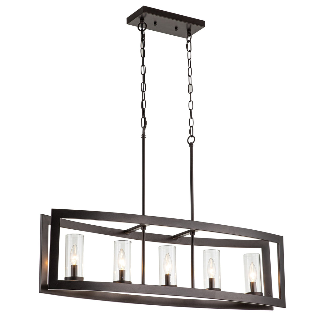 Luminaires suspendus industriels modernes à 5 lumières, style linéaire, pour salle à manger, style farmhouse, avec abat-jour cylindrique en verre transparent, pour îlot de cuisine.