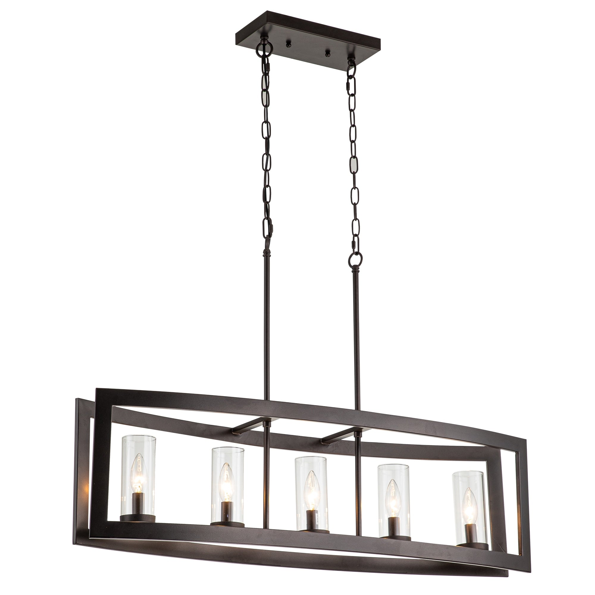 Luminaires suspendus industriels modernes à 5 lumières, style linéaire, pour salle à manger, style farmhouse, avec abat-jour cylindrique en verre transparent, pour îlot de cuisine.
