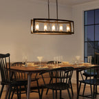 Luminaires suspendus industriels modernes à 5 lumières, style linéaire, pour salle à manger, style farmhouse, avec abat-jour cylindrique en verre transparent, pour îlot de cuisine.