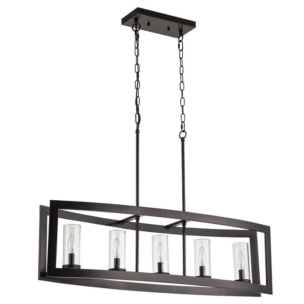 Suspension rectangulaire en verre vintage à 5 lumières, style industriel moderne du milieu du siècle, pour îlot de cuisine.