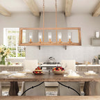 Suspension rectangulaire en verre vintage à 5 lumières, style industriel moderne du milieu du siècle, pour îlot de cuisine.