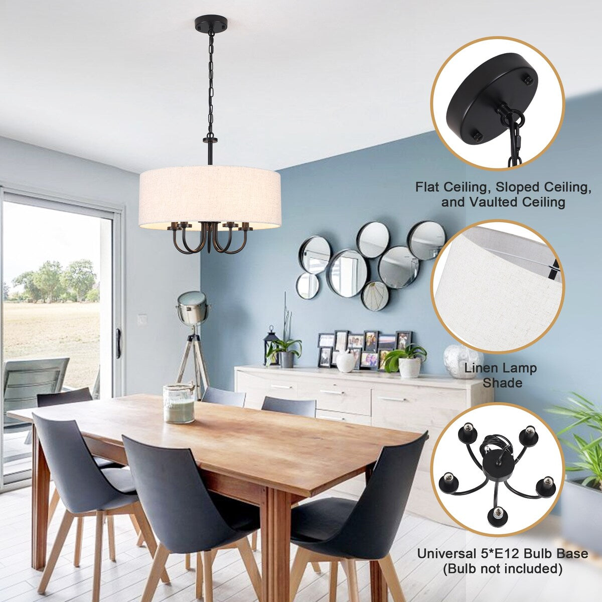 Suspension moderne à 5 lumières, à fixer au plafond, pour salle à manger, chambres à coucher et salon - N/A