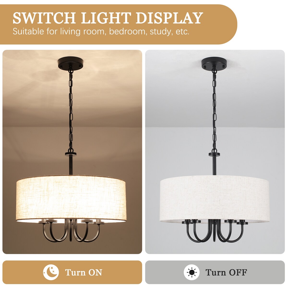 Suspension moderne à 5 lumières, à fixer au plafond, pour salle à manger, chambres à coucher et salon - N/A