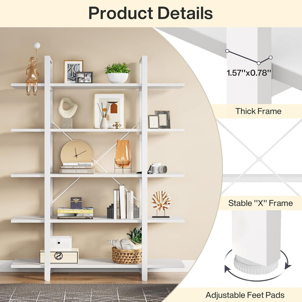 Étagère à livres 5 niveaux, bibliothèque de style industriel vintage