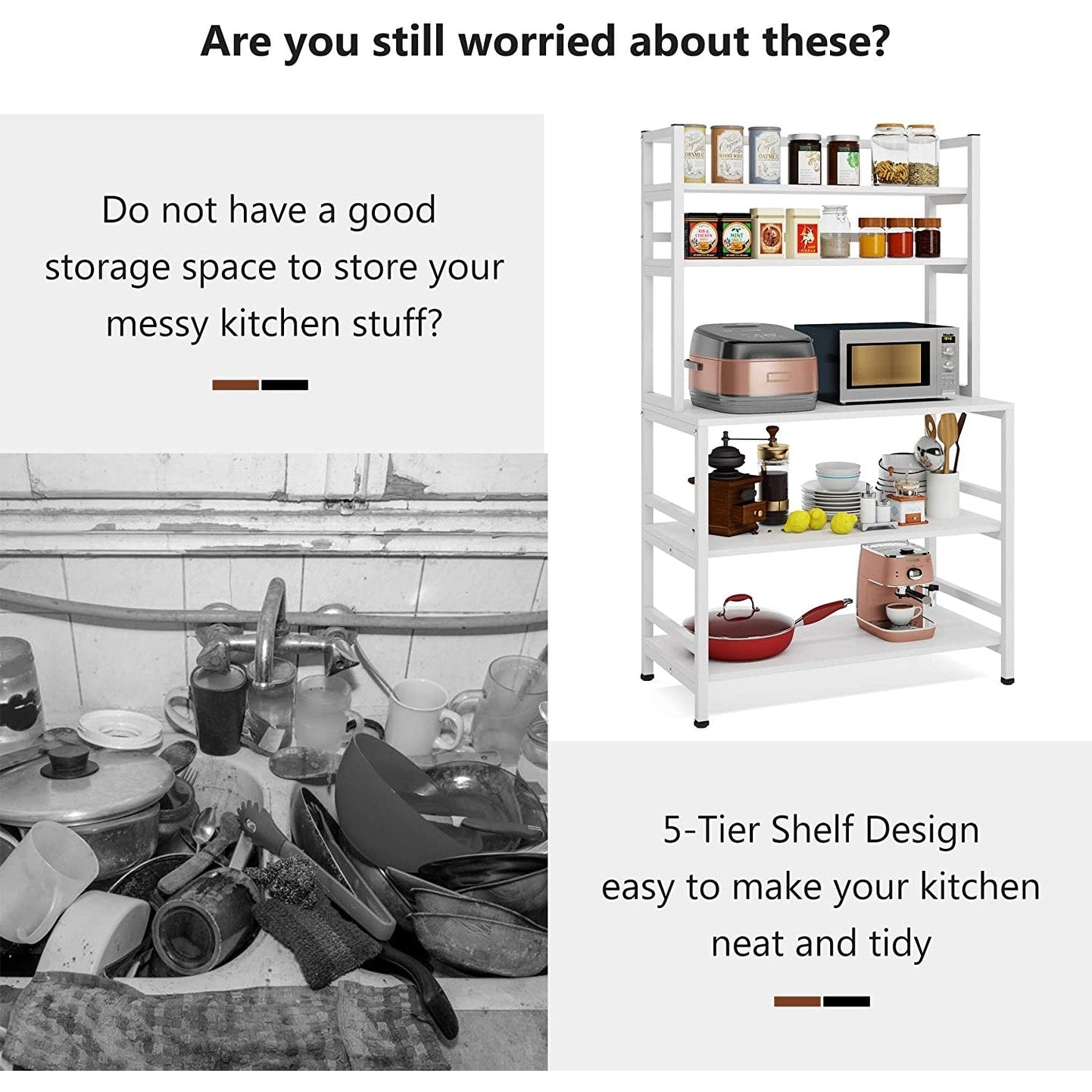 Étagère de rangement utilitaire à 5 niveaux pour cuisine, support pour four à micro-ondes, chariot à micro-ondes industriel avec meuble de rangement.