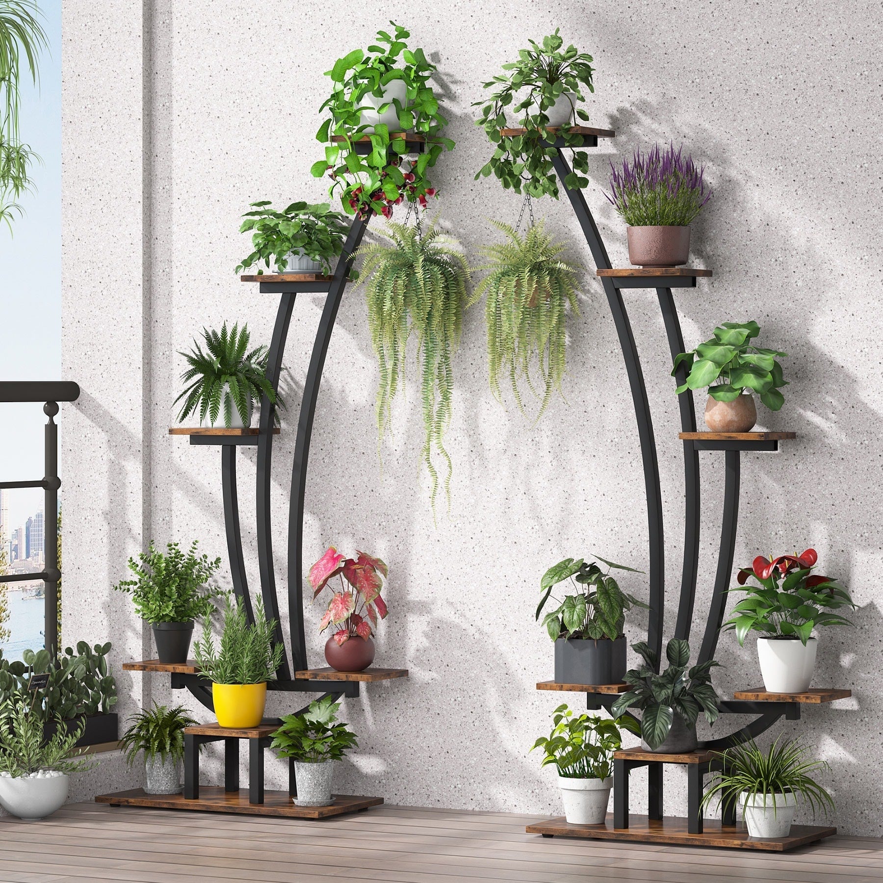 Support pour plantes d'intérieur, étagère à fleurs à 6 niveaux pour jardin intérieur - Lot de 2