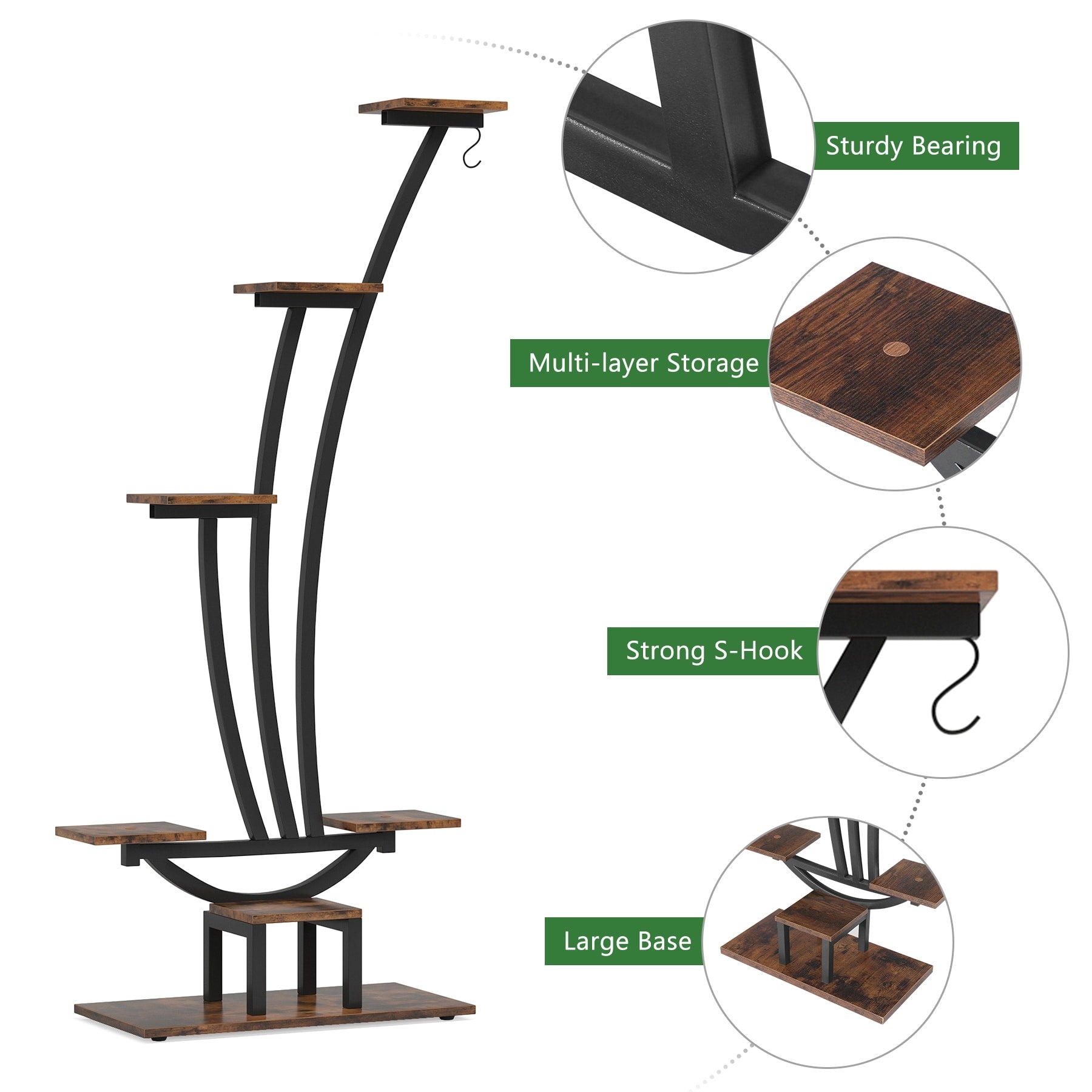 Support pour plantes d'intérieur, étagère à fleurs à 6 niveaux pour jardin intérieur - Lot de 2